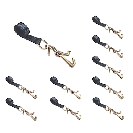 Tie 4 Safe 2" x 10' Tie Down Strap w/ TJ Cluster Hook for Wrecker Tow Truck Auto Hauling Black, 10PK TWS65-5210-TJ-BLK-10